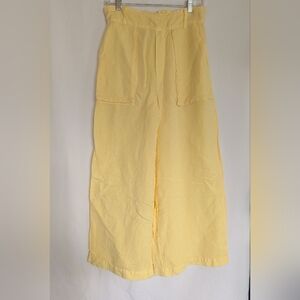 YFB Womens Large Linen Yellow Wide-Leg Pants Summer